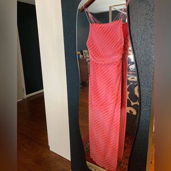 Urban outfitters  lined sheer midi strappy Barbie pink dress - Picture 2 of 9